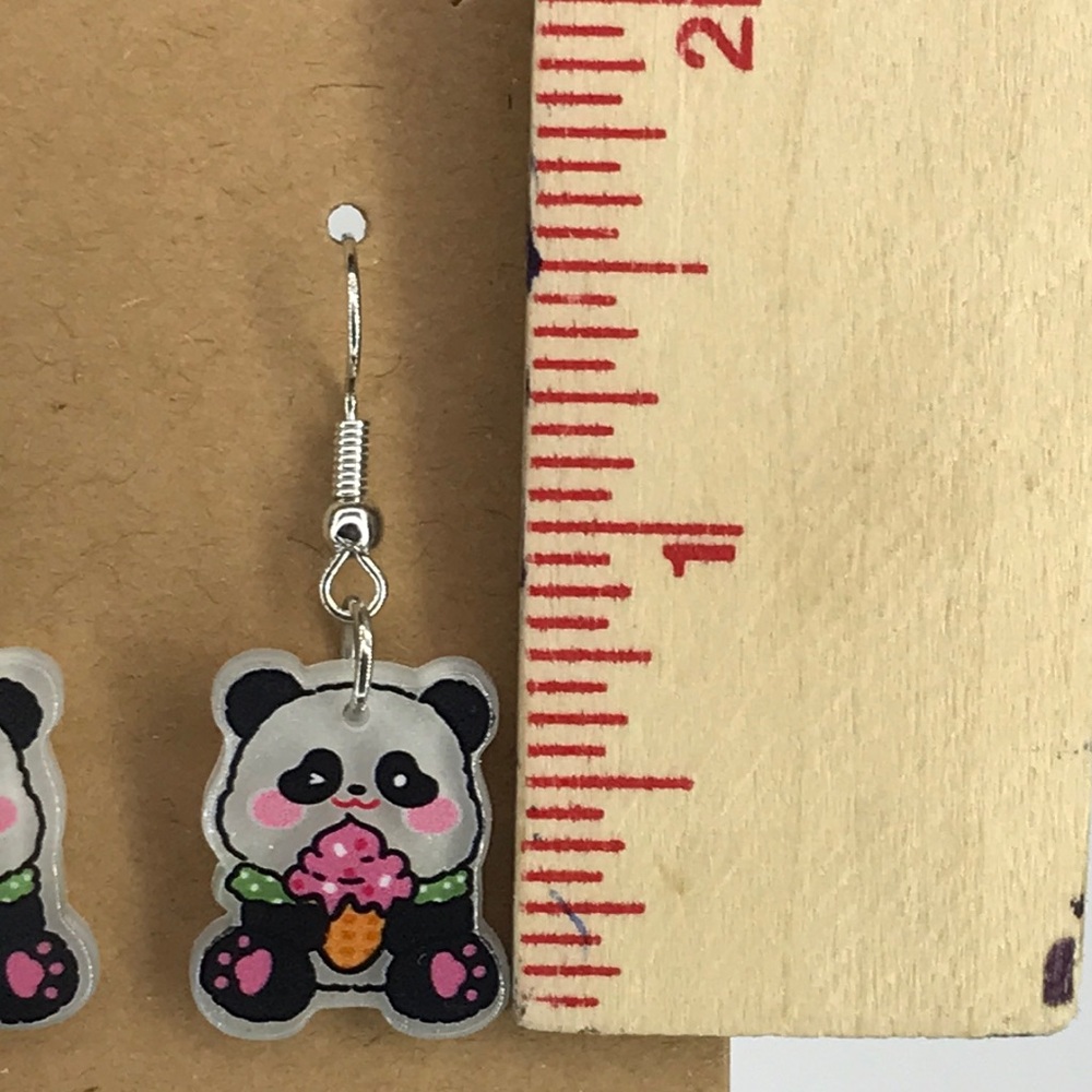 Fun Panda Acrylic Dangle Earrings Cute Fashion Jewelry - Picture 2 of 4